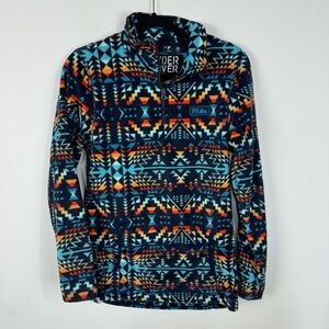 Powder River Outfitters Panhandle Orange Blue Fleece Quarter Zip Pullover
